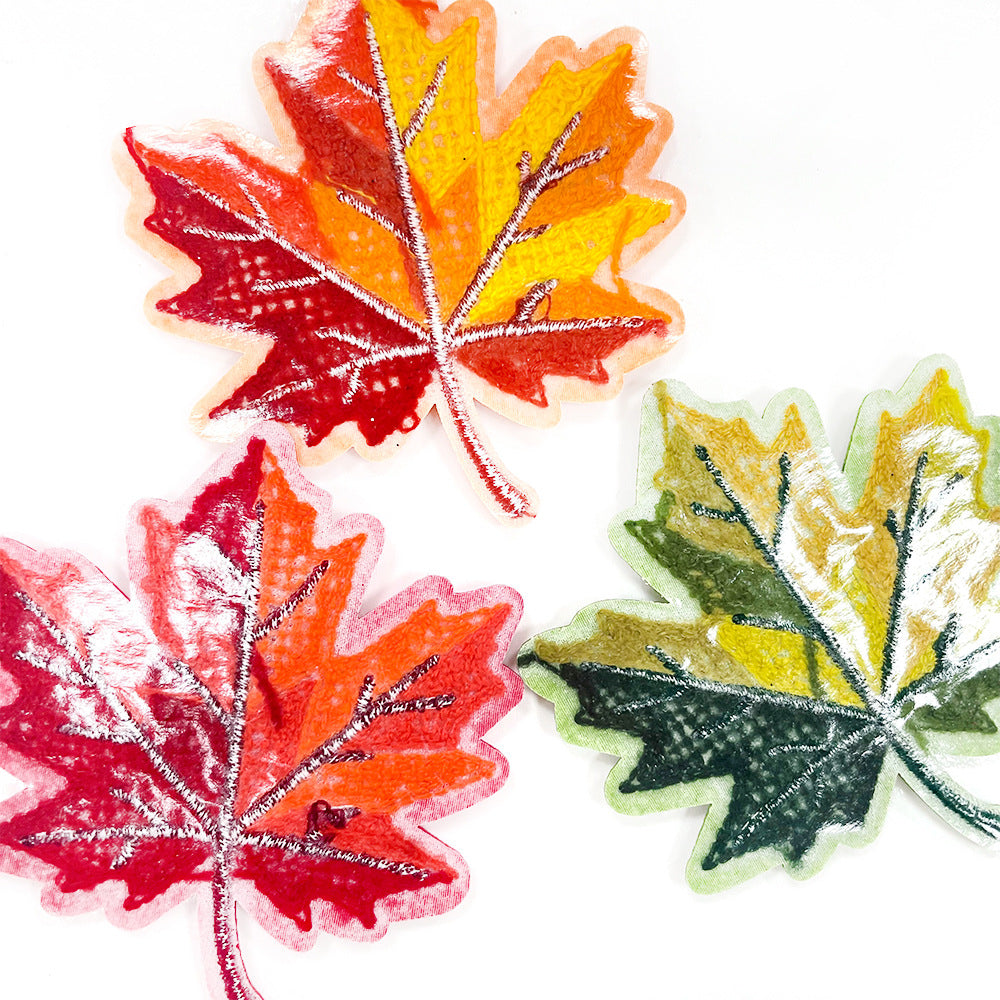 Wholesale Autumn Maple Leaf 7Cm Chenille Towel Embroidered Patch Iron On Applique For Shoes Hats DIY Fashion Accessory