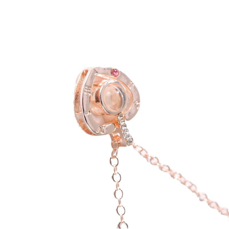 Wholesale Sterling silver creative diamond 100 languages I love you love heart projection clavicle necklace