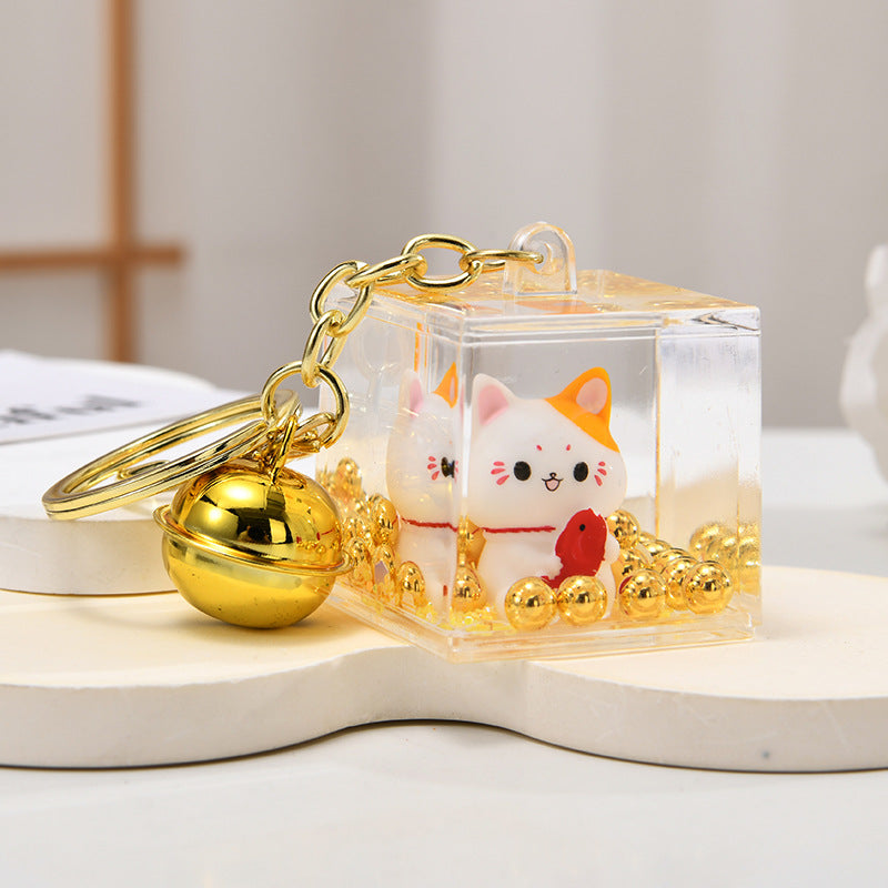 Wholesale Acrylic Golden Flowing Sand Lucky Cat Creative Keychain