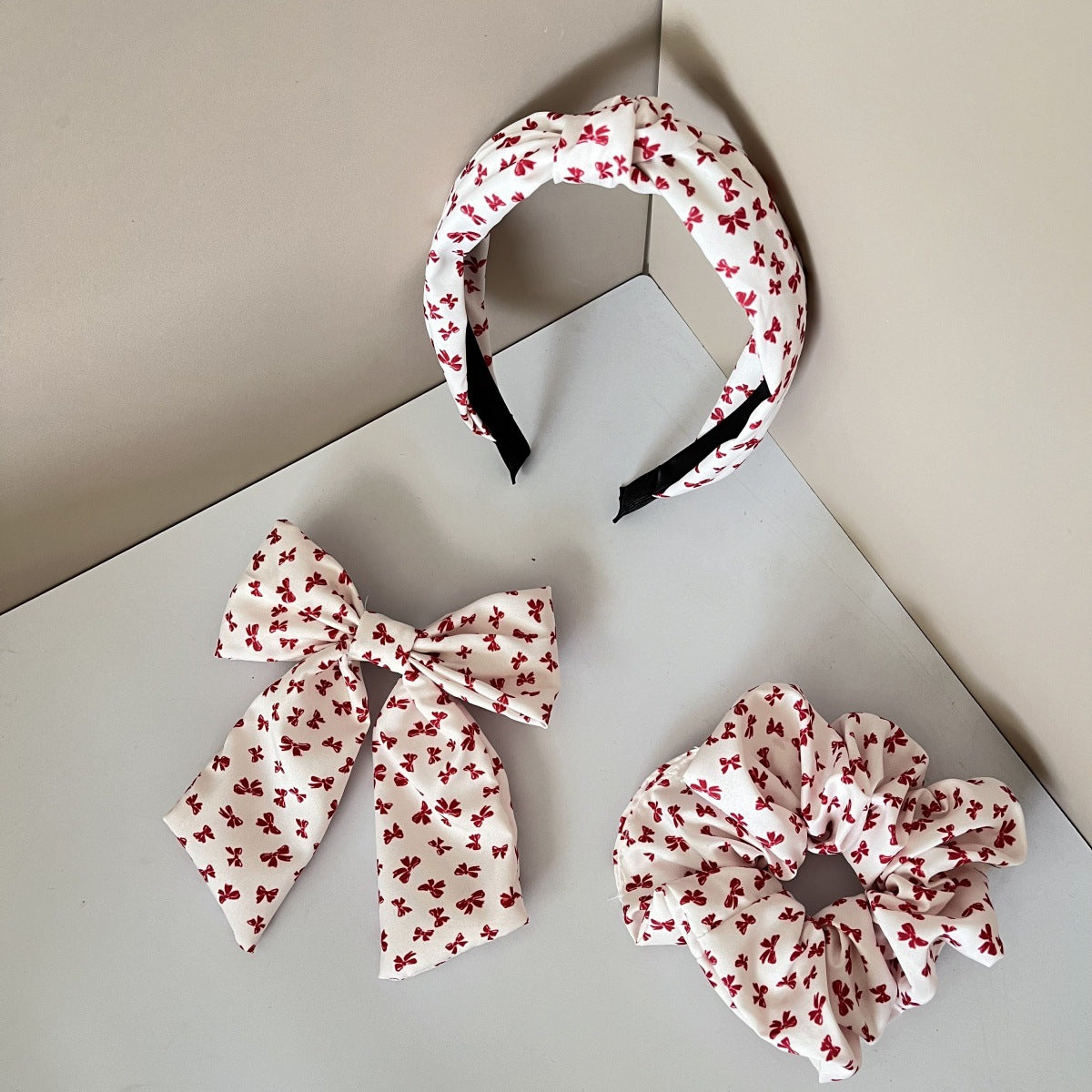 Wholesale 3pcs Fabric striped plaid heart bow hair tie hair clip headband