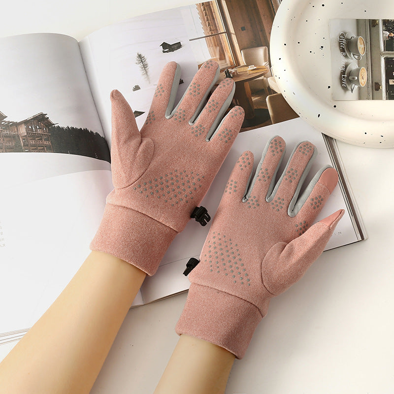 Wholesale Winter Plush Windproof Cycling Gloves with Velvet Patches
