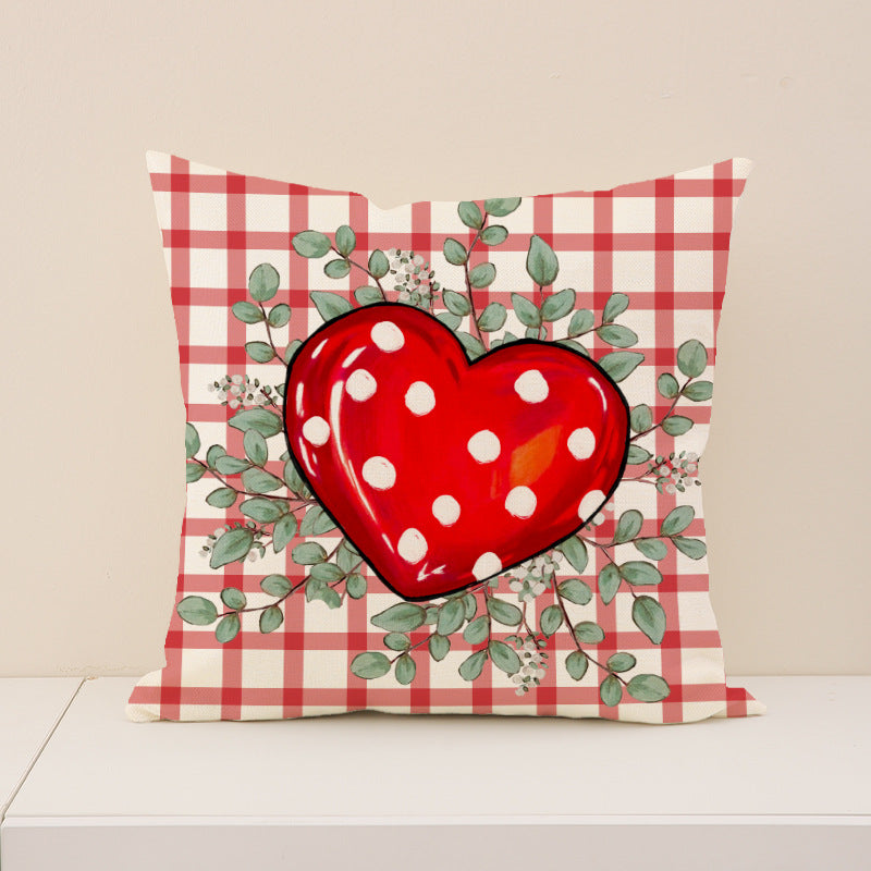 Wholesale  Valentine' s Day  Linen Plaid Printed Love Waist  Pillowcase