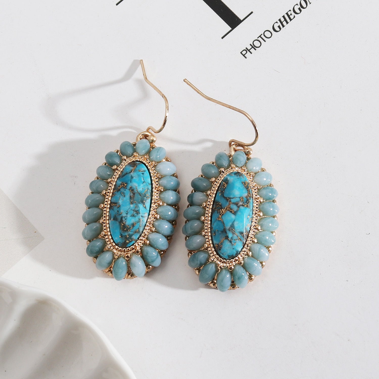 Wholesale Pearl Inlaid Fashion Abalone Oval Earrings
