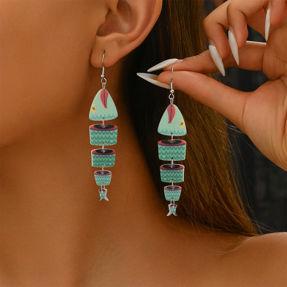 Wholesale Fish shaped multi segment connected earrings