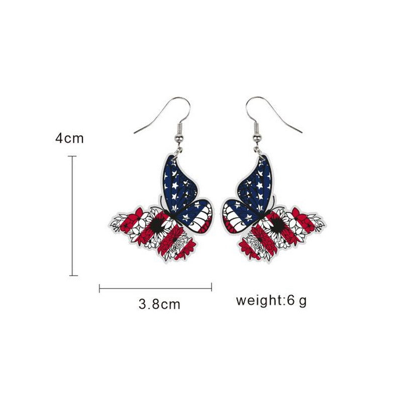 Wholesale Flag Butterfly Cow Finger Smiley Eagle Love Heart American Independence Day Earrings