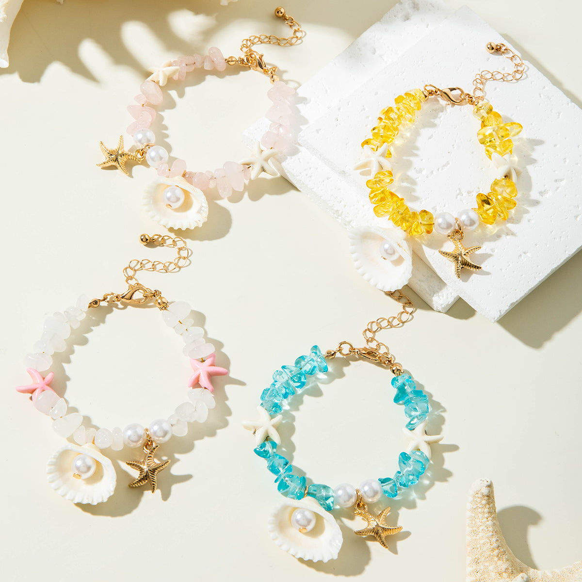 Wholesale  10pcs/pack Summer Beach Style Starfish Gravel Bracelet