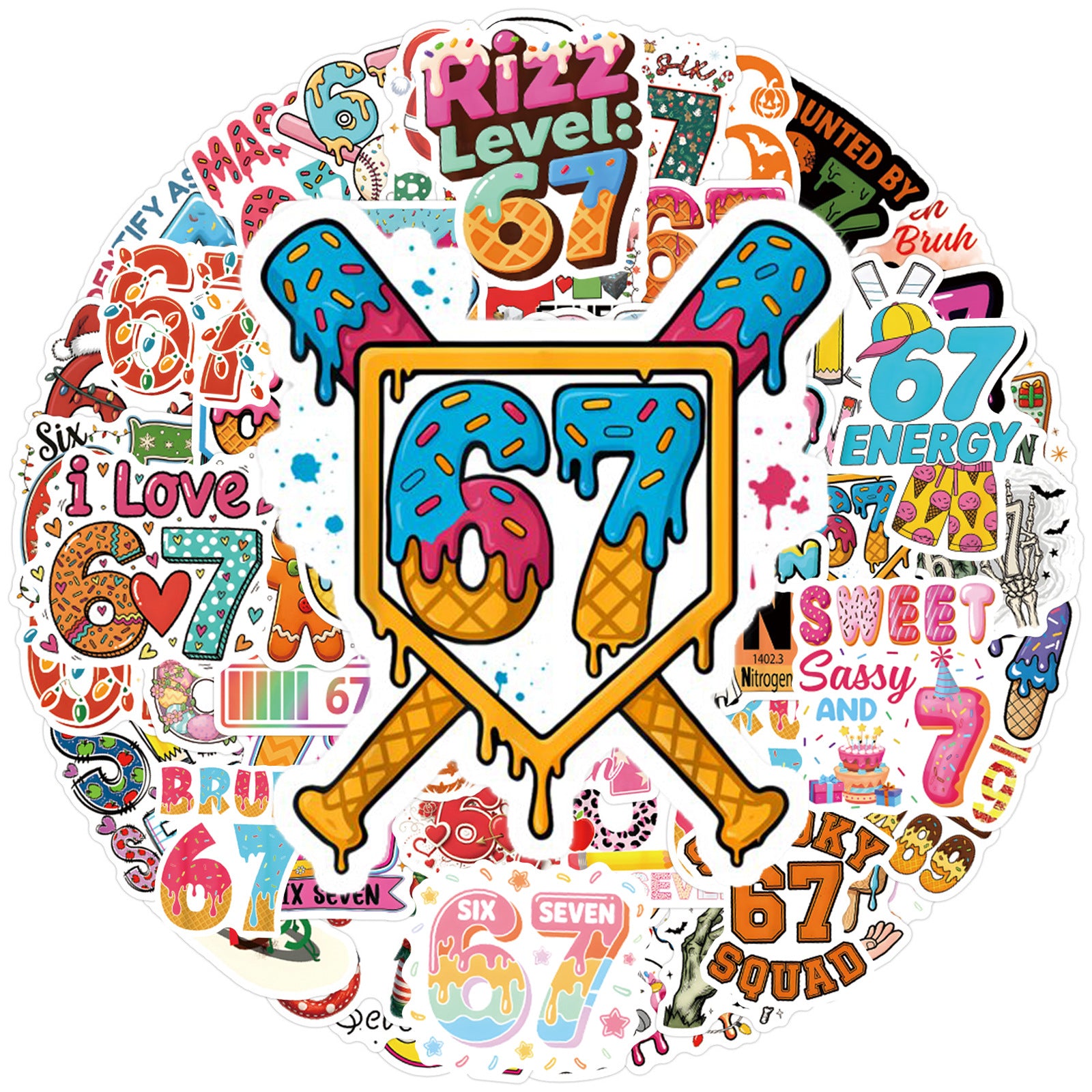 Wholesale 100 Cute Cartoon 67 Number Waterproof Vinyl Stickers