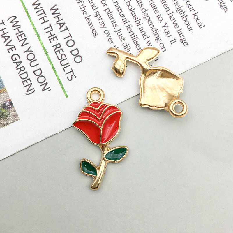 Wholesale 1 Retro Drip Oil Silver Alloy Rose DIY Pendant