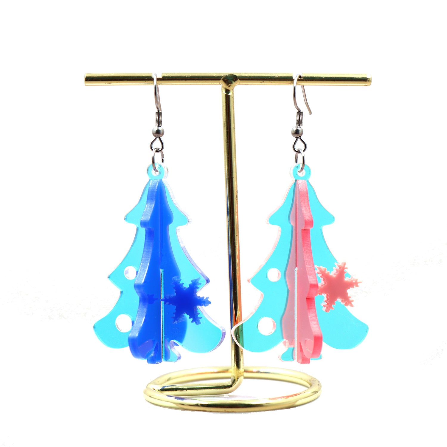 Wholesale Acrylic Earrings 3D Laser Christmas Tree Earrings