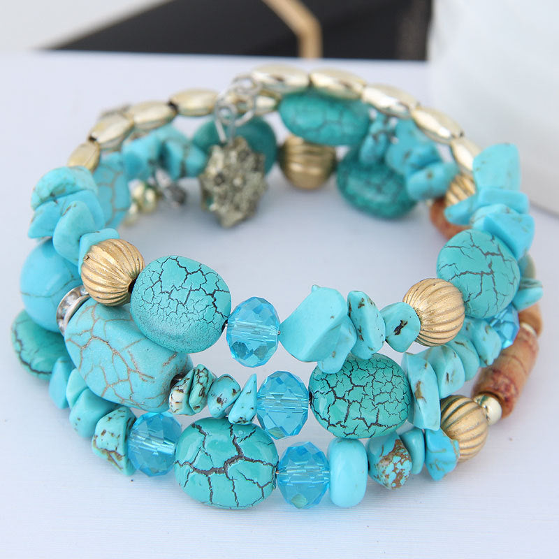 Wholesale Bohemian style vintage crystal stone turquoise agate beaded bracelet
