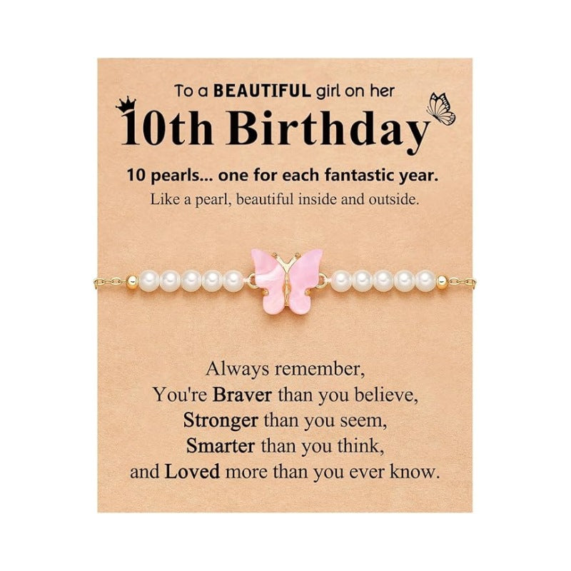 Wholesale Pink Pearl Bala Bead Butterfly Adjustable Weaving Bracelet