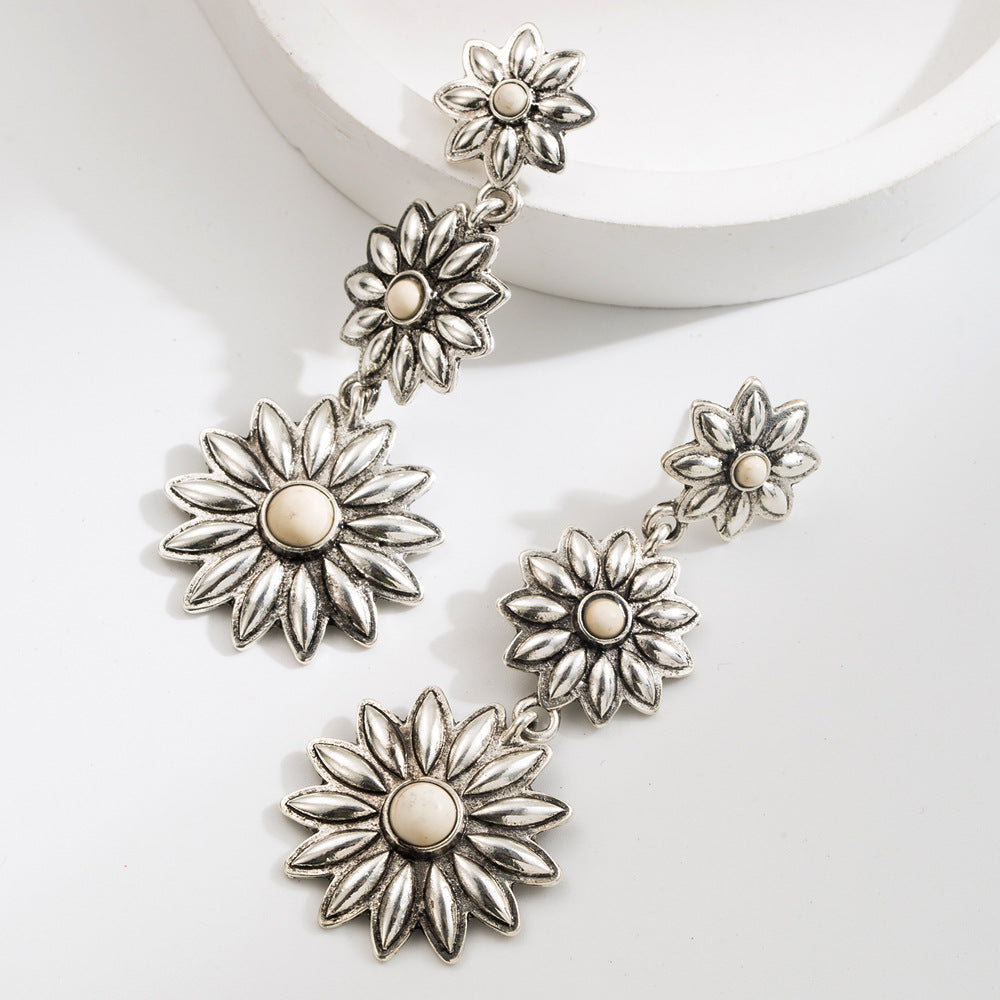 Wholesale Vintage Turquoise Flower Tassel Earrings