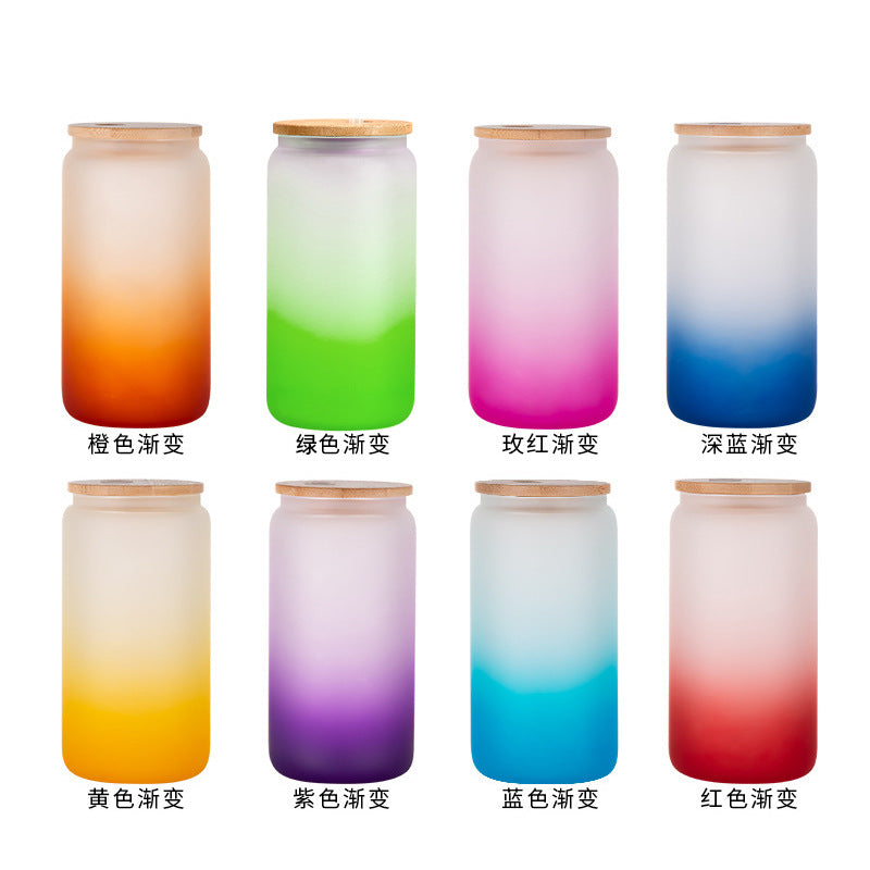 Wholesale Sublimation Mason Glass 12oz/16oz Coke Cup Cans Frosted Straws Single and Double Glass Bamboo Cover Cup