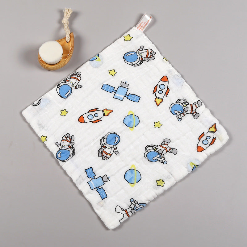 Wholesale Cotton Square Towel Six-Layer Spit Towel High Density Children's Cotton Small Towel Pleated Printed Handkerchief Gauze Wipe Towel
