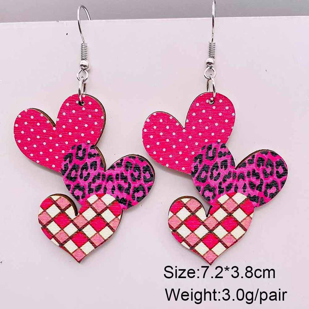 Wholesale Valentine' s Day Pink Love Truck Cross Wooden Earrings