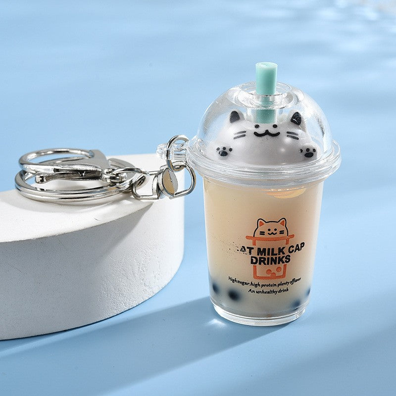 Wholesale Acrylic Creative Cute Milk Tea Cup Cat Bubble Tea Keychain