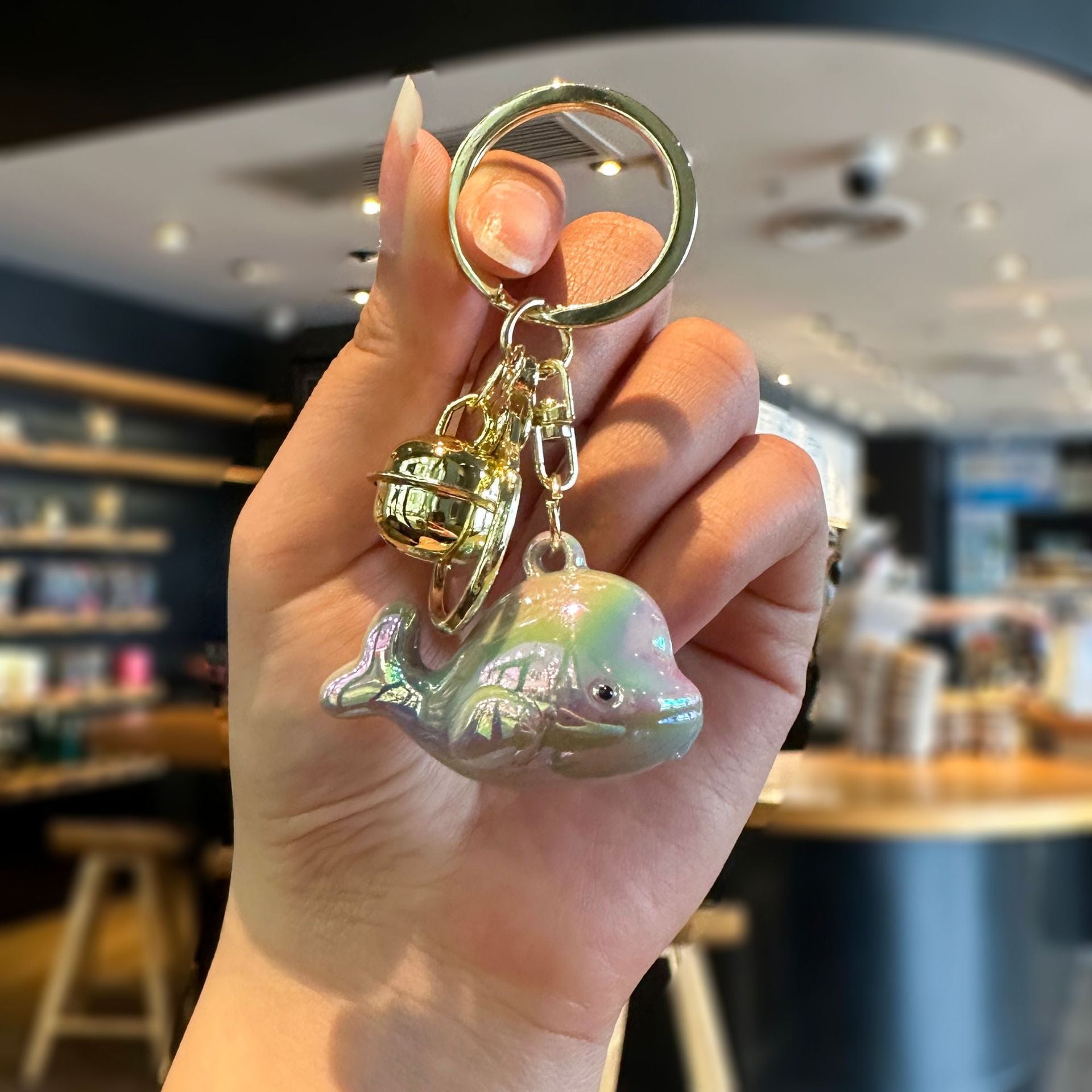 Wholesale Electroplating Colorful Dolphin Color Changing Bell Acrylic Keychain