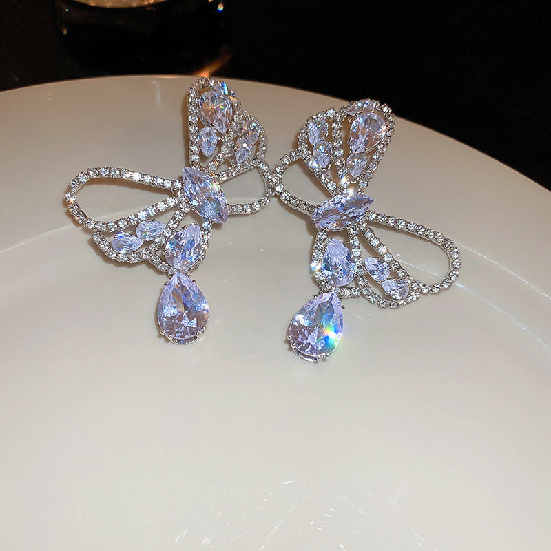 Wholesale Zircon Hollow Bow Teardrop Earrings Necklace Set