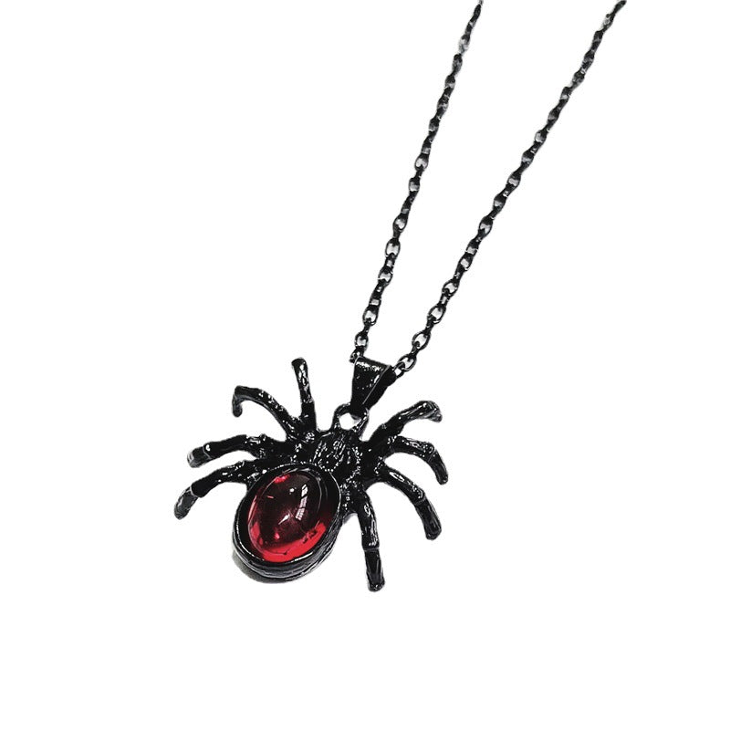 Wholesale Gothic Red Crystal Cute Spider Pendant Alloy Necklaces