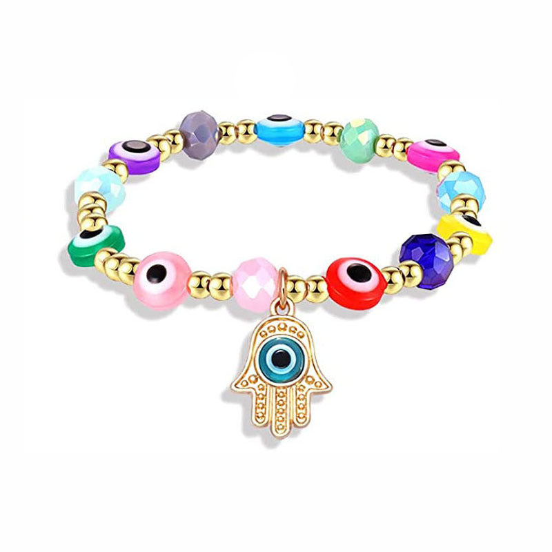 Wholesale 2PCS Colorful Demon Eye Palm Crystal Alloy Bracelet