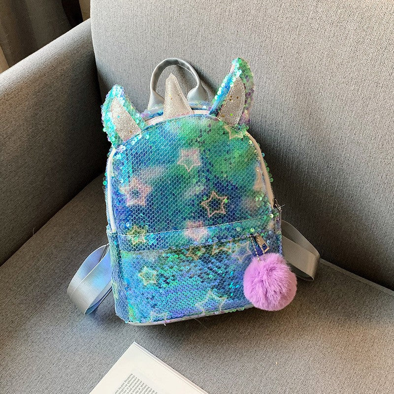 Wholesale Colorful Children's Hair Ball Unicorn Sequin PVC Backpack