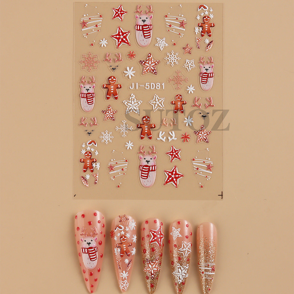 Wholesale 3pcs/pack 5D Christmas cartoon nail art embossed adhesive stickers