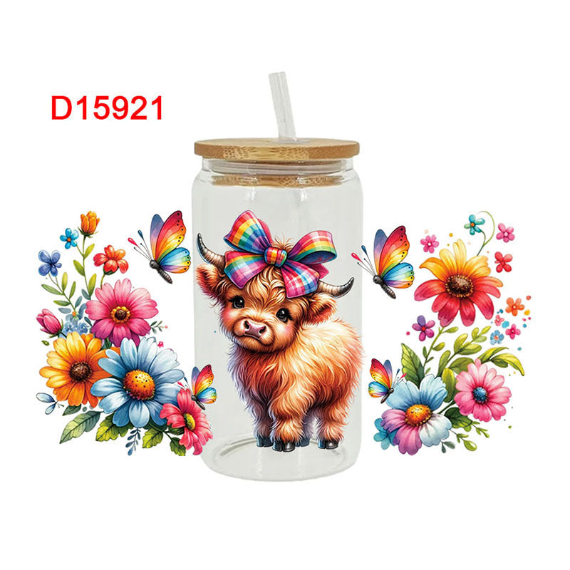 Wholesale Colorful flower cute cows 16oz Cup UV DTF Wraps