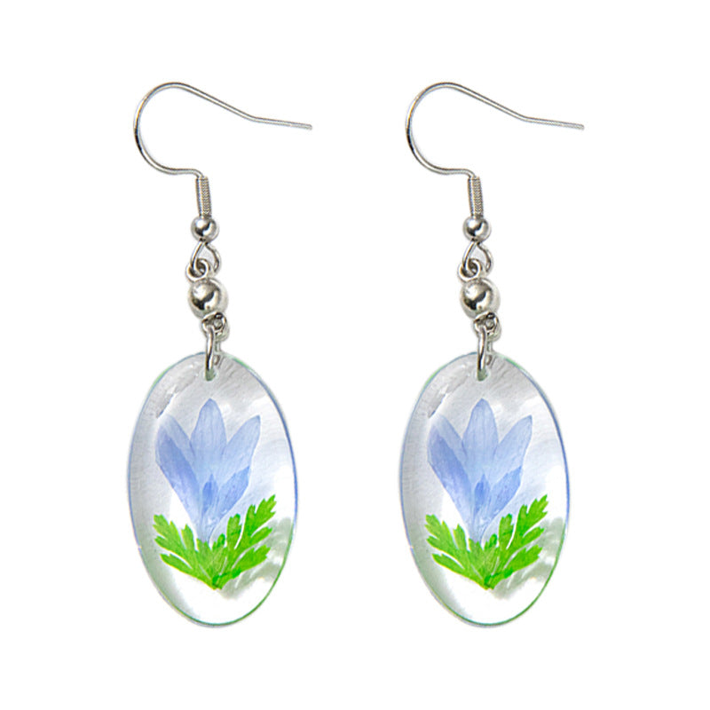 Wholesale 6pcs Purple Small Flower Dried Flower Real Flower Specimen Oval Earrings