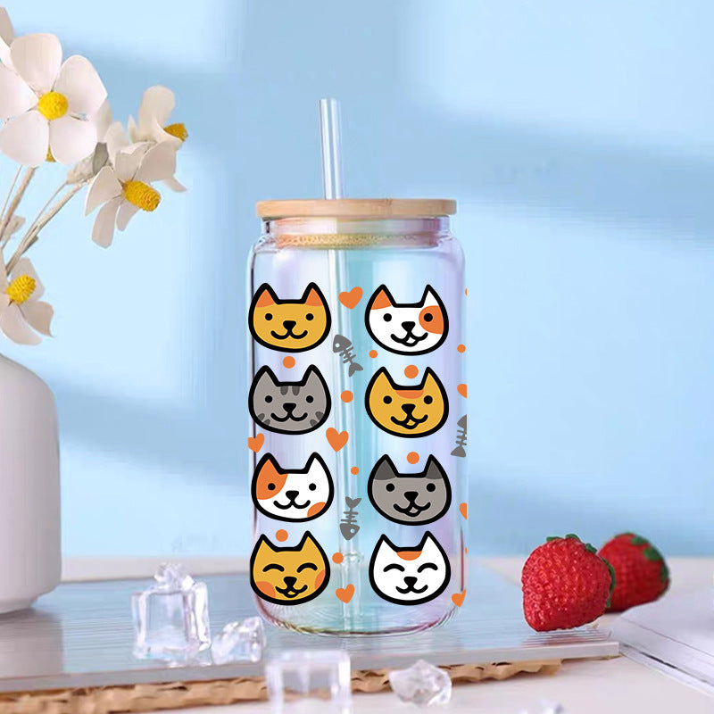 Wholesale Cute cat dog bow 16oz Cup UV DTF Wraps