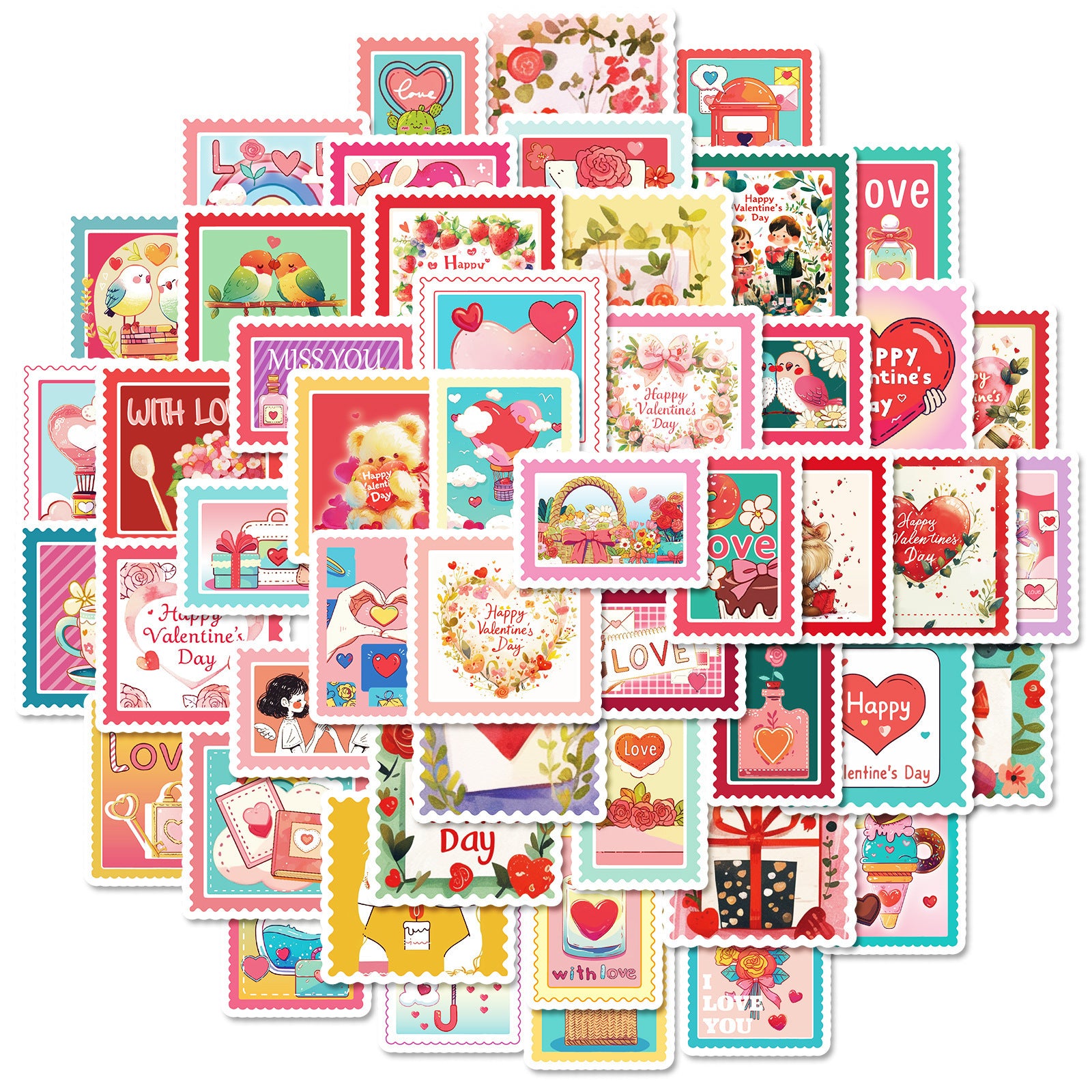 Wholesale 50pcs Romantic Pink Valentine' s Day Cartoon Graffiti Stickers