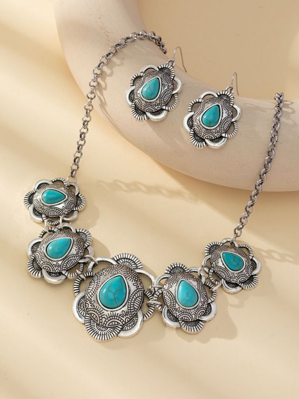 Wholesale Green necklace and earrings jewelry set Western style