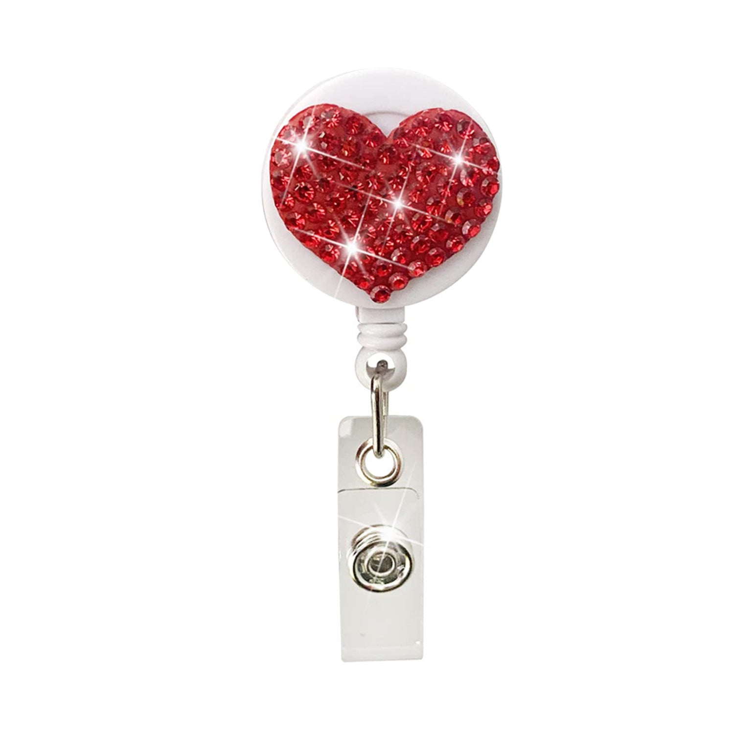 Wholesale Colorful Resin Rhinestone Love Heart Alligator Clip Retractable Keychain