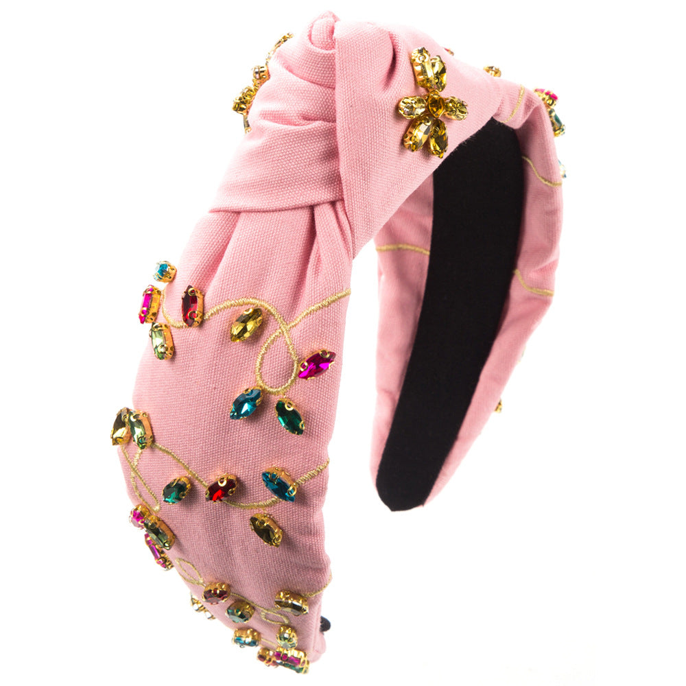 Wholesale Baroque Hand-stitched Glass Diamond Flower Headband