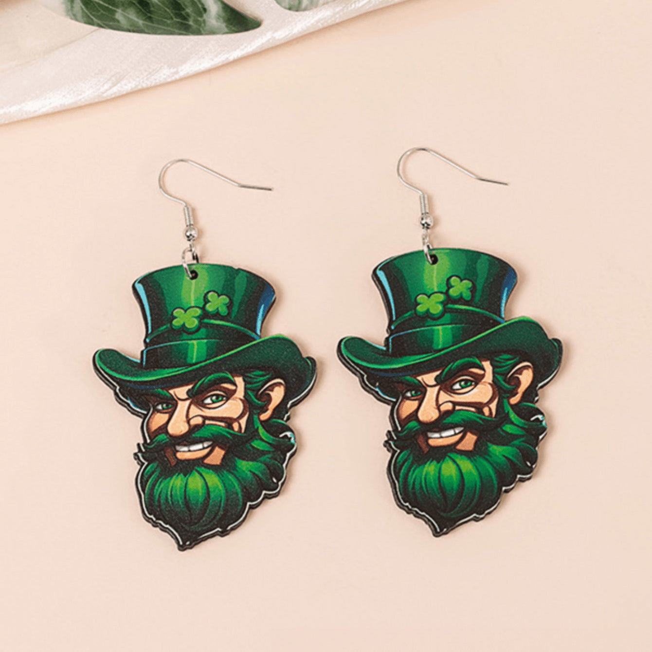 Wholesale St. Patry Festival Theme Dwarf Wooden Green Series Holiday Earrings