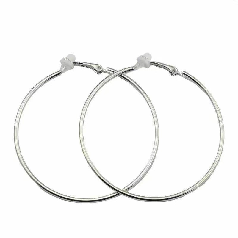 Wholesale Silver 5cm large hoop earrings for non-pierced ears