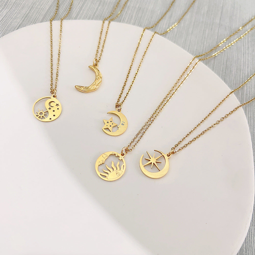 Wholesale Stainless Steel Star Moon Sun Necklace