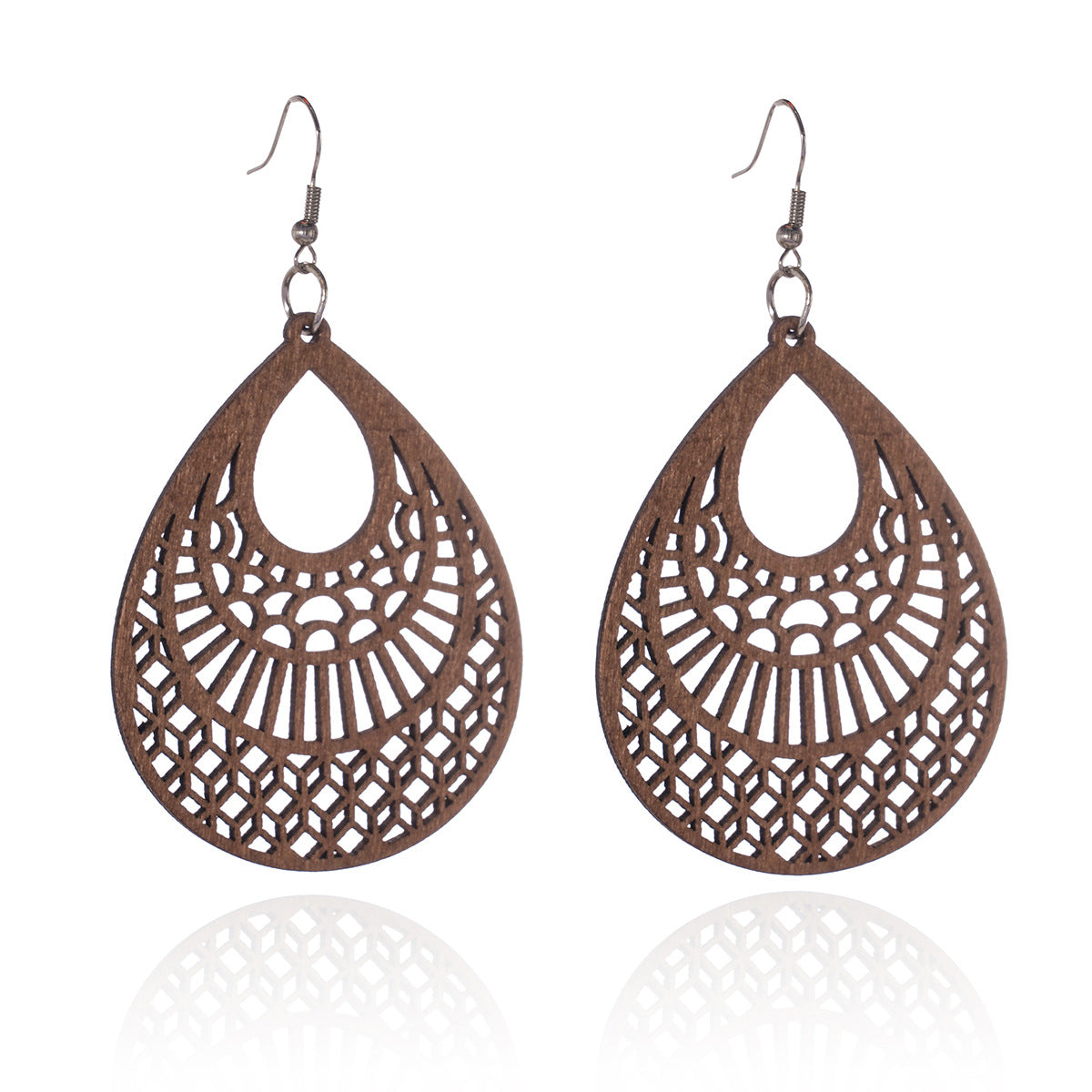 Wholesale Wooden Cut Out Fan-shaped Earrings Geometric Drop-shaped Earrings