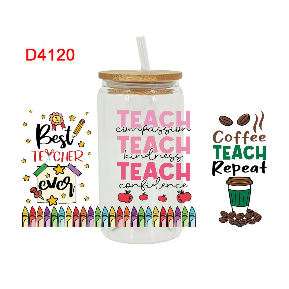 Wholesale Colorful Pencil Rainbow Teacher's Day 16oz Cup UV DTF Wraps