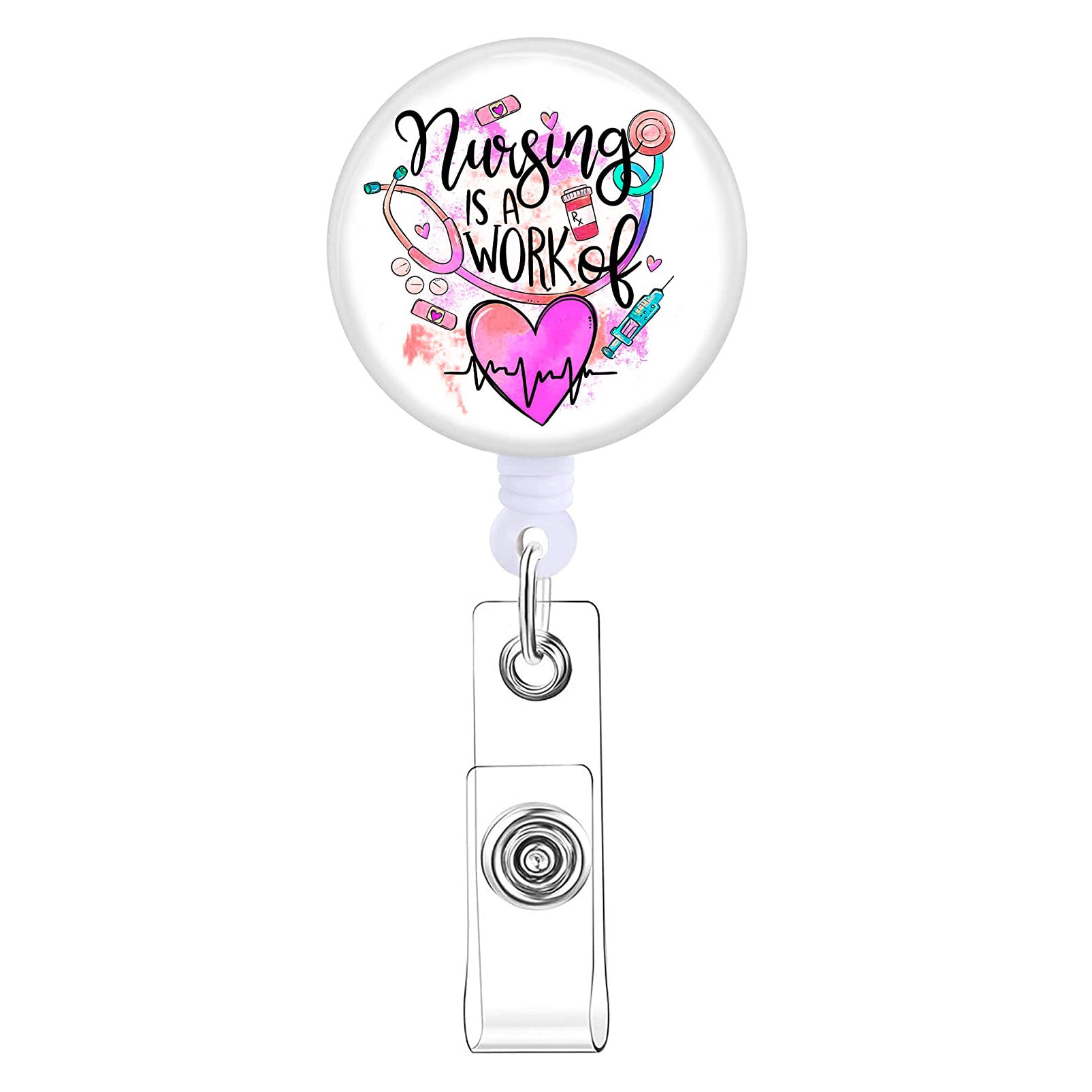 Wholesale ABS Simple Six Color Circular Mountaineering Buckle Sports Telescopic Keychain ABS Drip Glue Patch Colorful Gradient Heart Stethoscope Emblem Scroll Telescopic Keychain