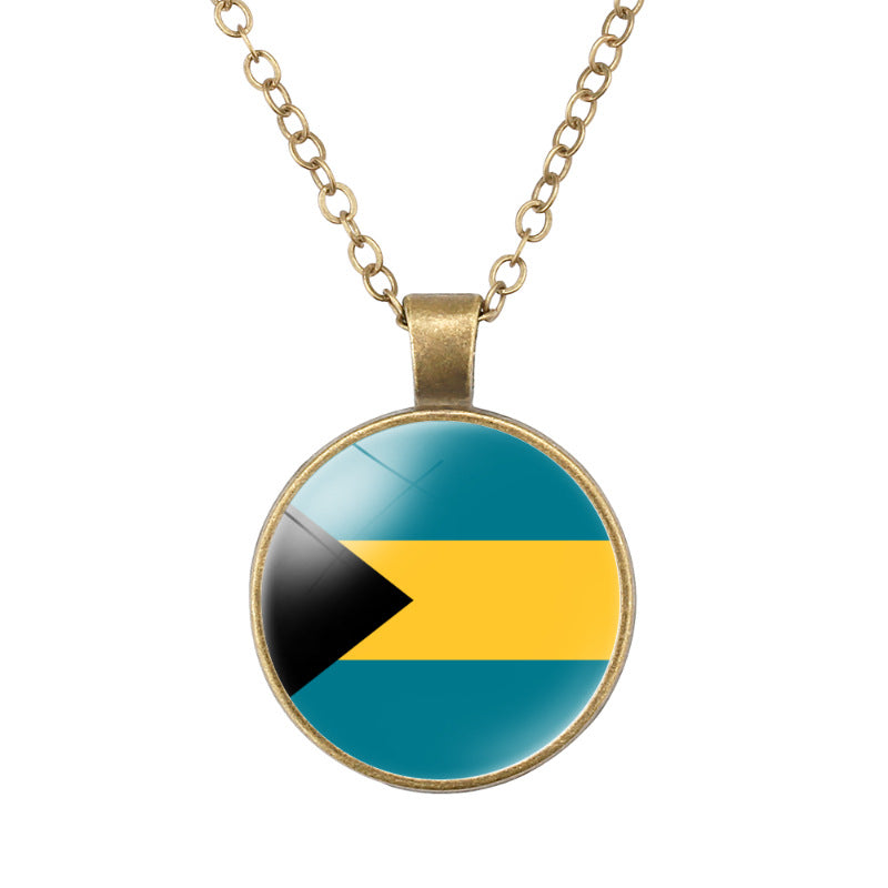 Wholesale North American National Flags Time Gem Round Retro Pendant Necklace