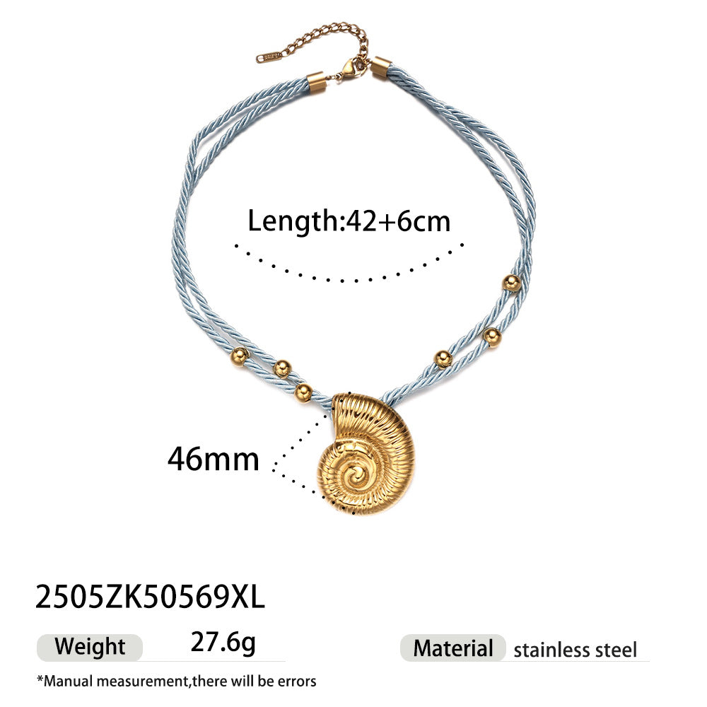 Wholesale Tyna European and American Light Luxury 18K Gold Stainless Steel Conch Sea Star Sun Thick Rope Necklace All-match Cross-border Trendy Jewelry