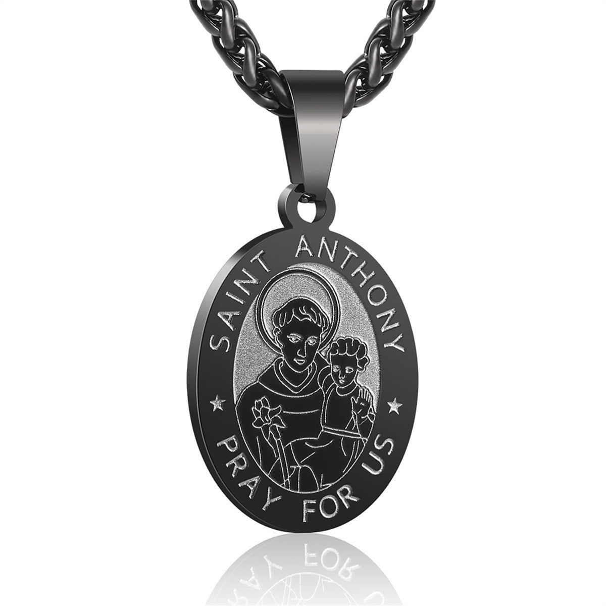 Wholesale Double sided portrait medal cross stainless steel necklace