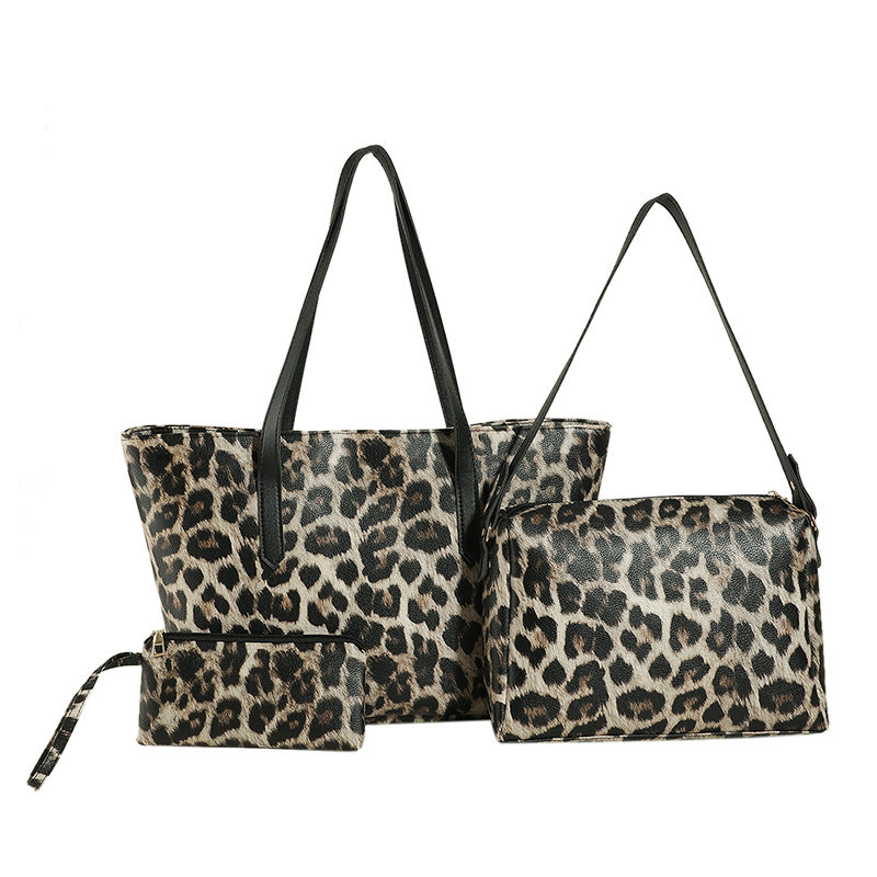 Wholesale PU Retro Leopard Print Shoulder Bag Large Capacity Tote Bag Set