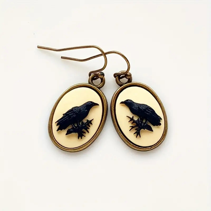 Wholesale Vintage Oval Three-dimensional Crow Earrings