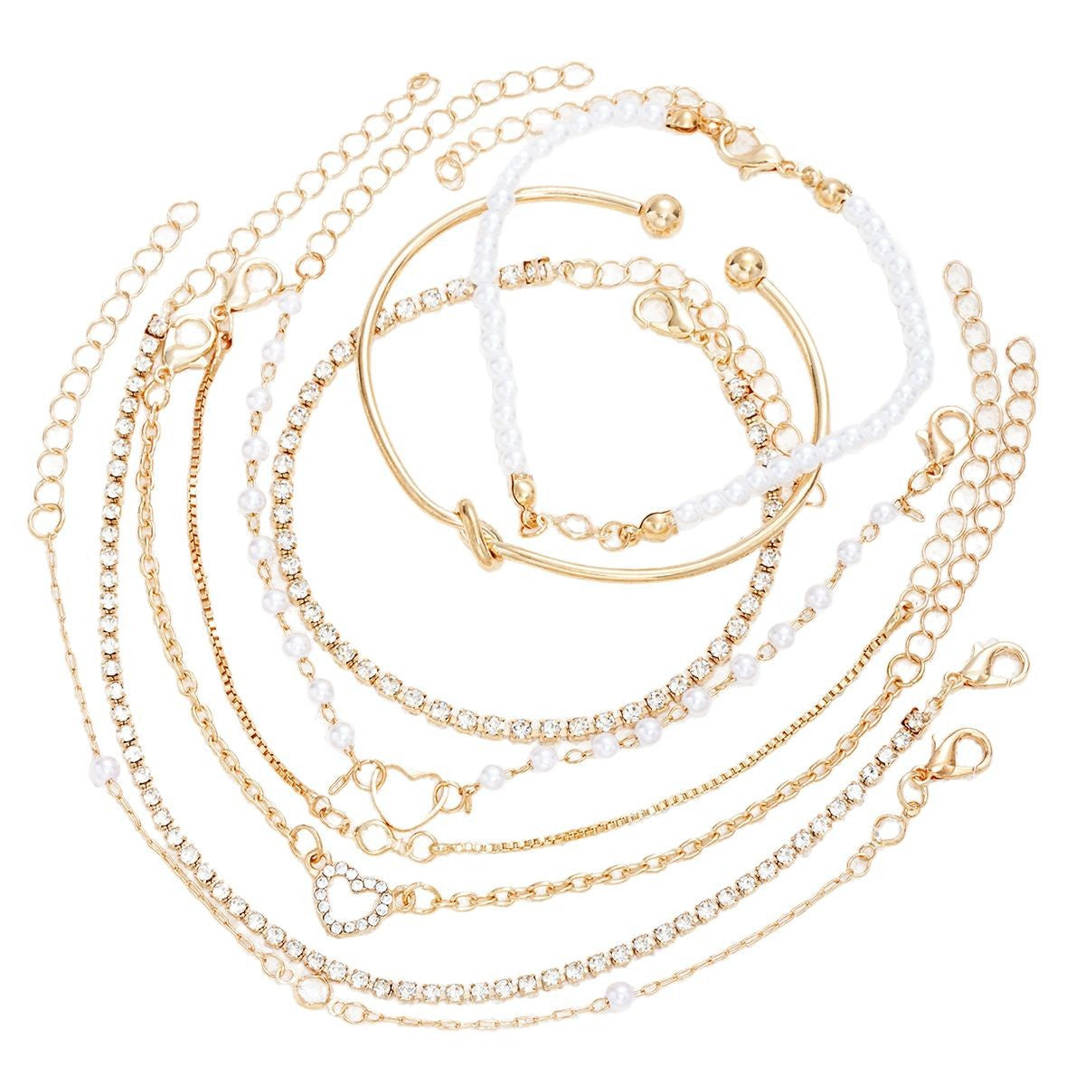 Wholesale Diamond zircon heart bracelet 8-piece set