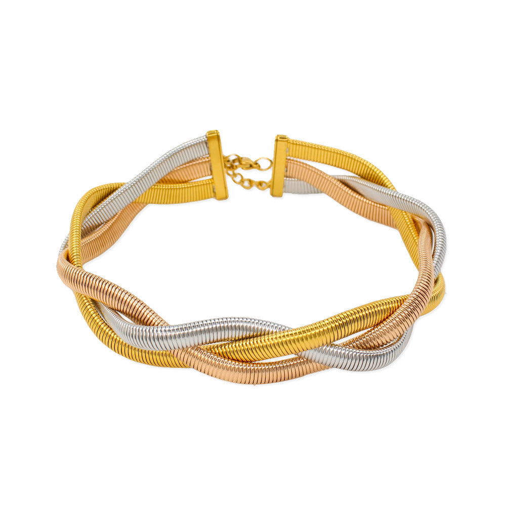 Wholesale Simple Hand-woven Three-layer Twist Titanium Steel Necklace Bracelet