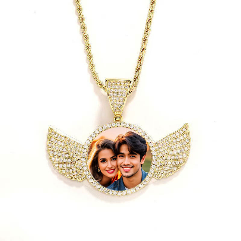 Wholesale Sublimation necklace angel wings necklace heart full diamond clavicle necklace