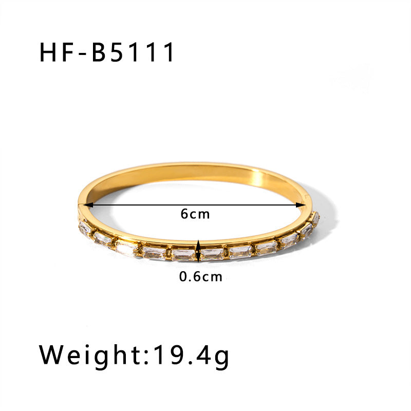 Wholesale Titanium Steel Inlaid Zircon Retro Wide Edge Full Diamond Plated 18K Real Gold Irregular Bracelet