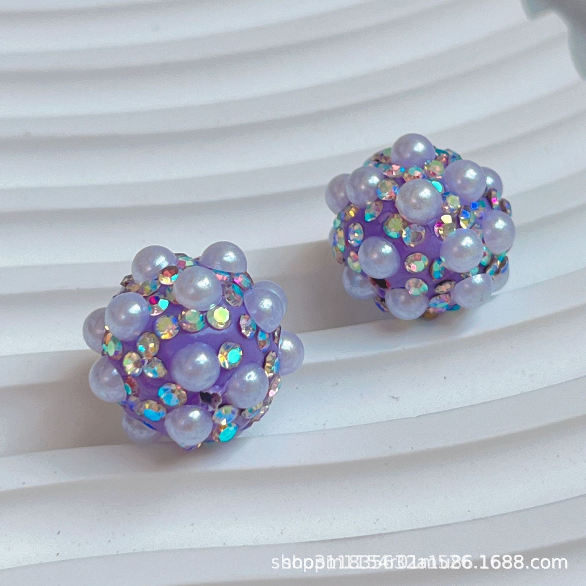 Wholesale 10pcs Colored diamond studded beads  pearl clay straight hole beads