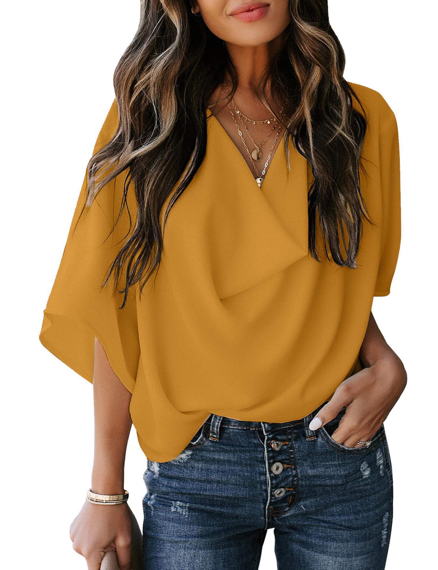 Wholesale Chiffon Shirt Loose V-neck Casual Top T-shirt